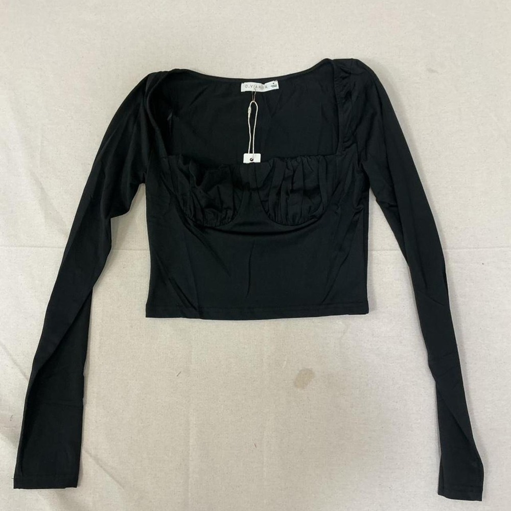 O.Bianca black long sleeve crop top